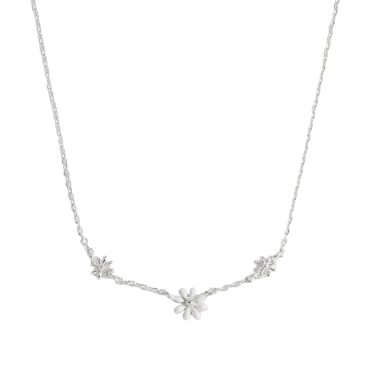 Triple Flower White Enamel Necklace