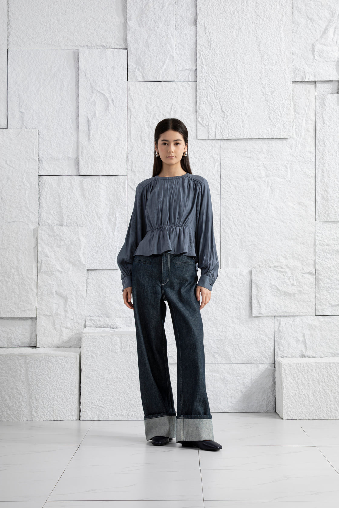 Crinkle Gathered Blouse