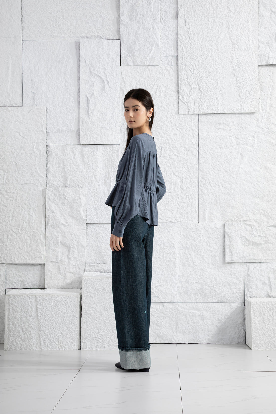 Crinkle Gathered Blouse