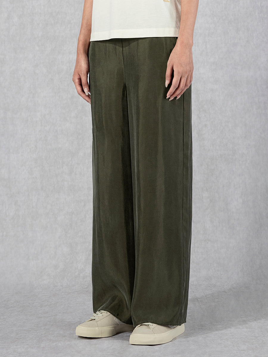 Cropped Straight-Leg Pants Olive
