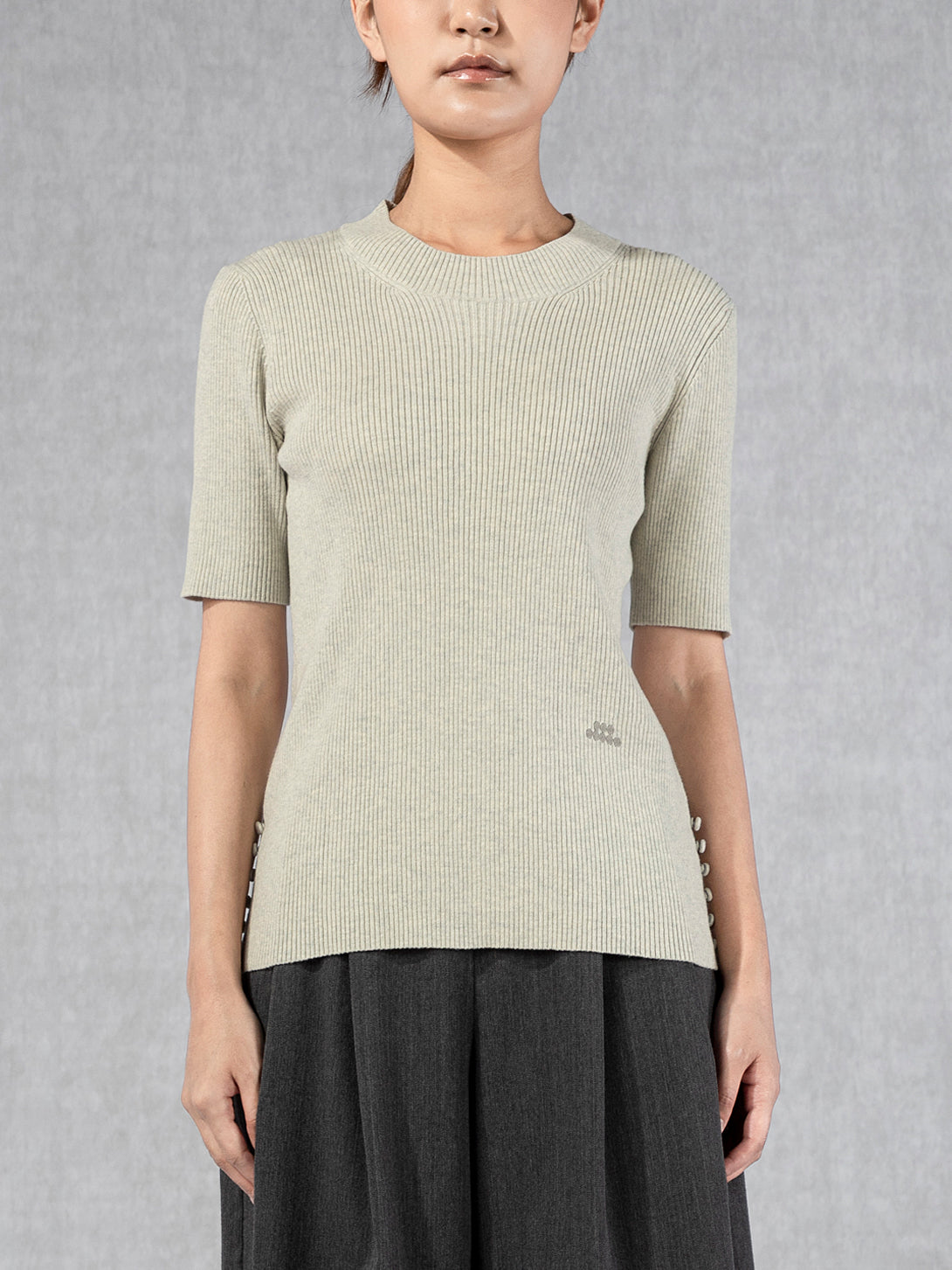 SS Rib Knit Top Oatmeal