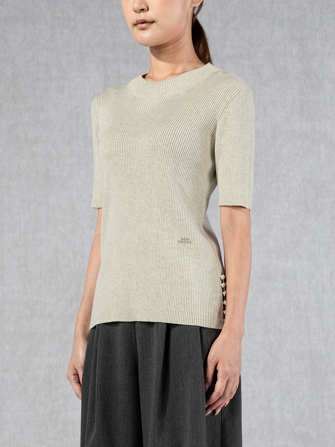 SS Rib Knit Top Oatmeal