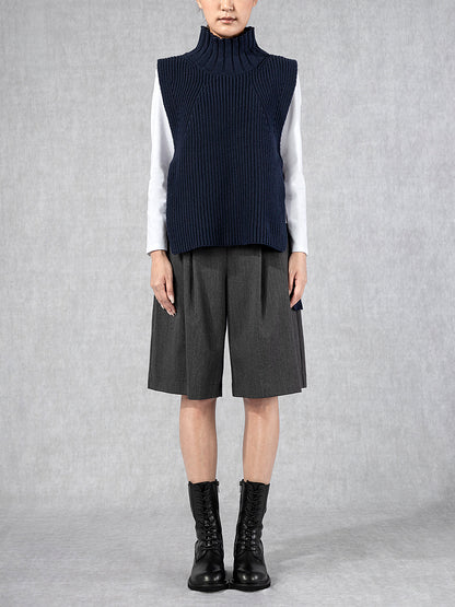 Roll neck Knit Vest Navy