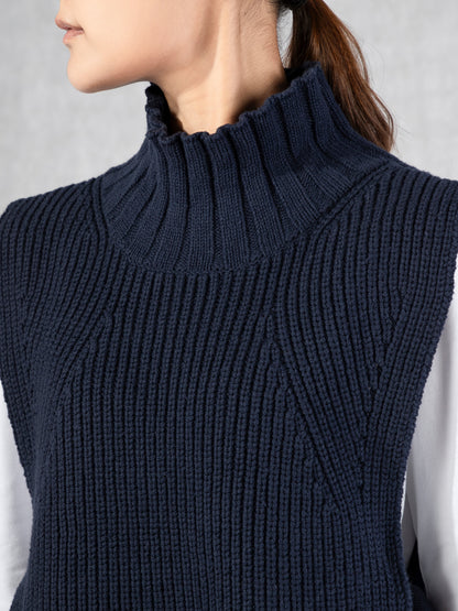 Roll neck Knit Vest Navy