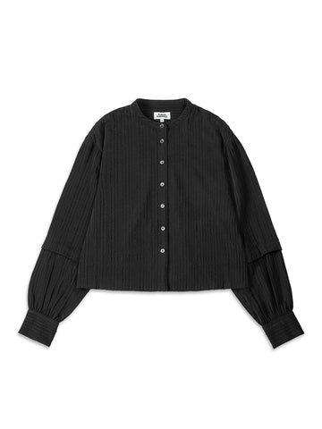 Dobby Stripe Button-Up Blouse