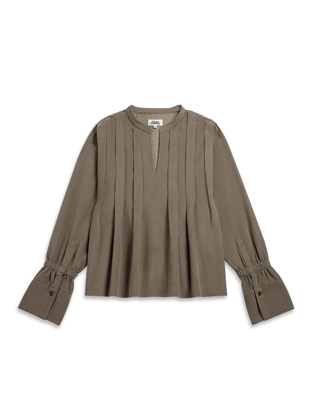 Band Collar Pleated Blouse