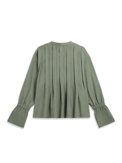 Band Collar Pleated Blouse