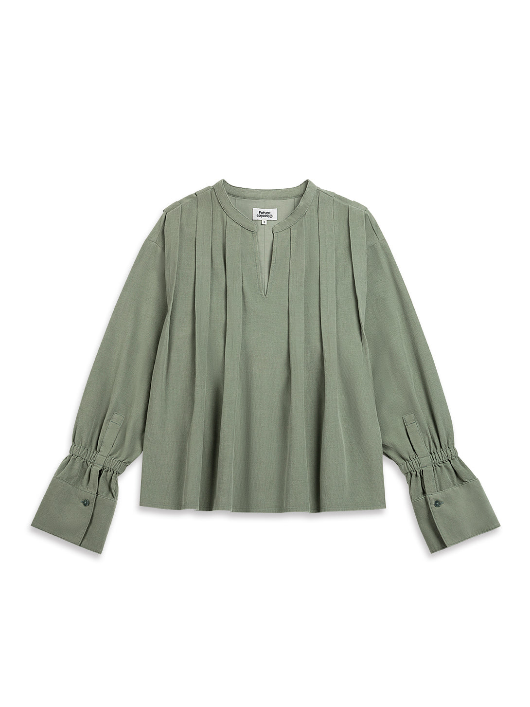 Band Collar Pleated Blouse