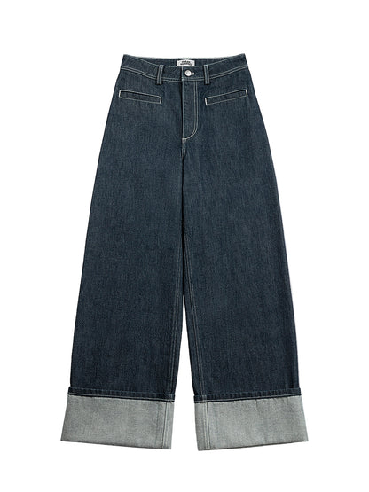Cuffed Wide Leg Jeans
