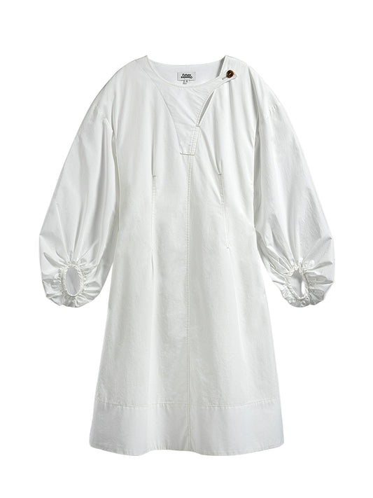Balloon-Sleeve Overlap Dress