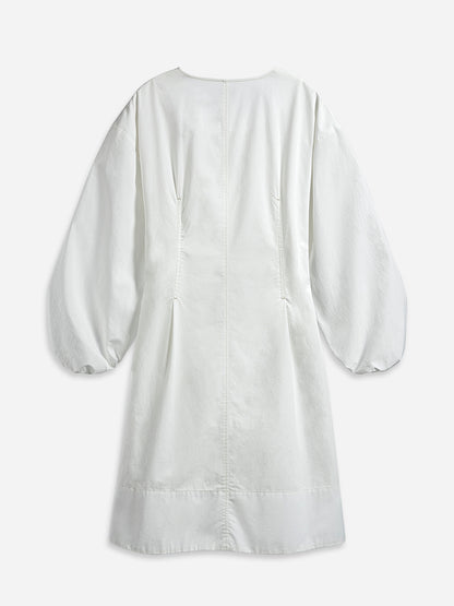 Balloon-Sleeve Overlap Dress