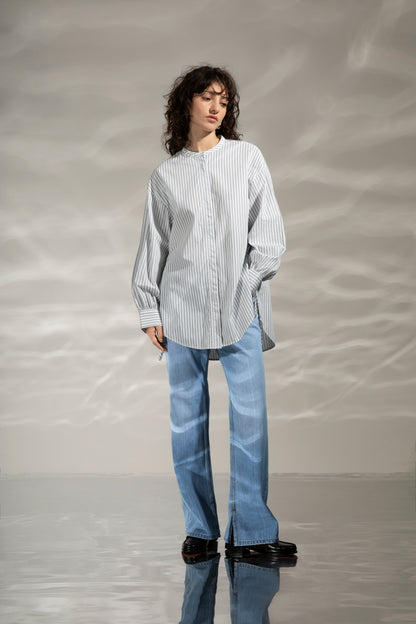 Ribbon Cuff Stripe Shirt