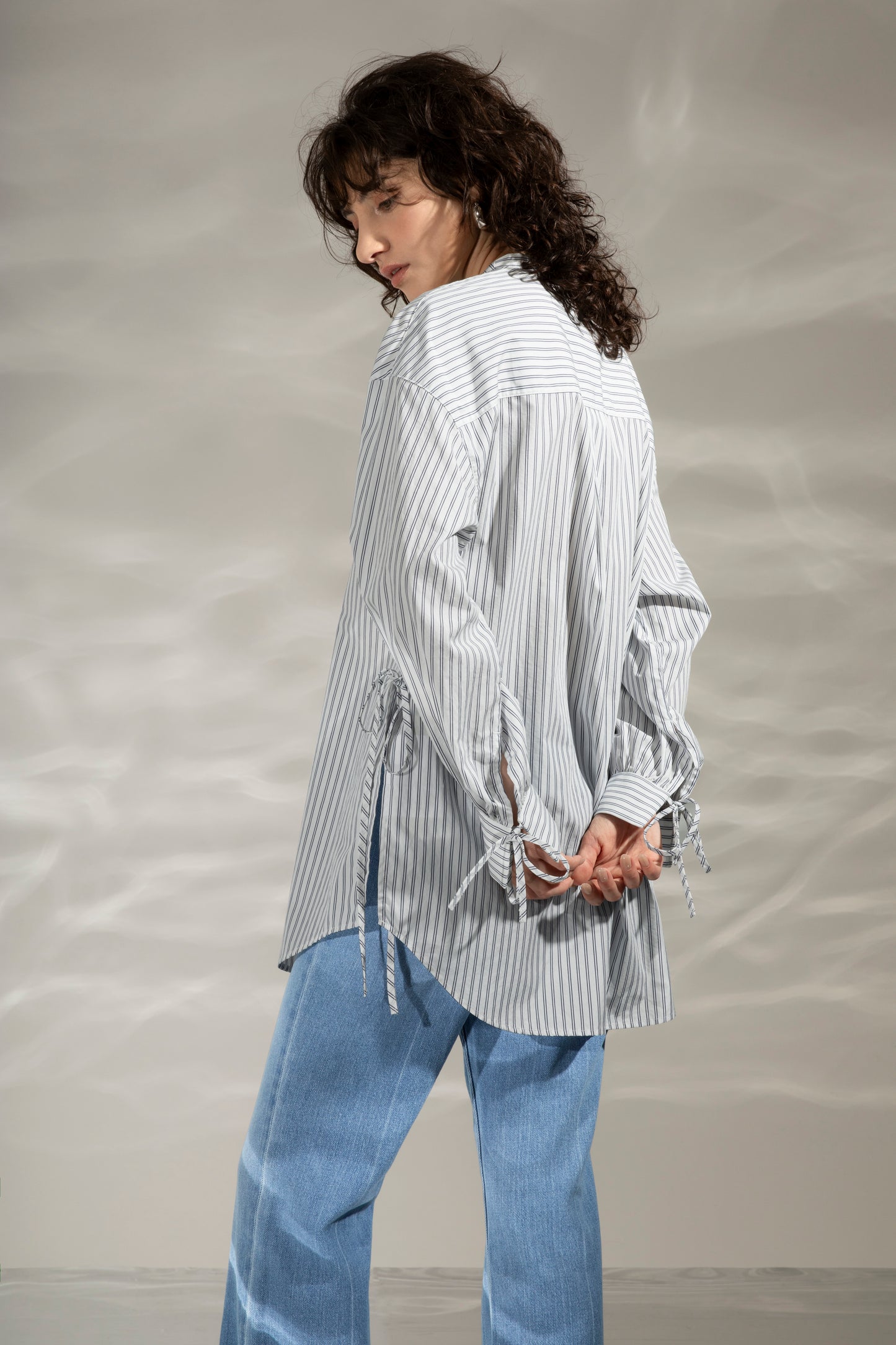 Ribbon Cuff Stripe Shirt