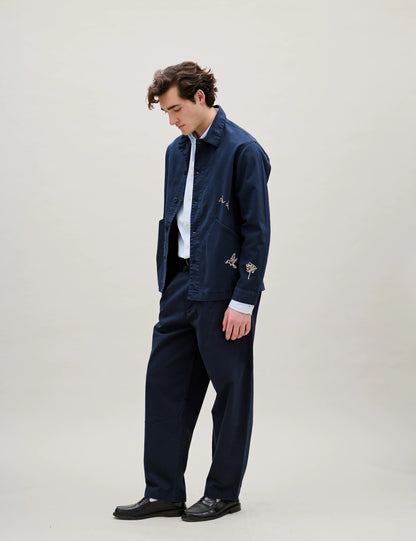 Berry Herringbone Embroidery Overshirt