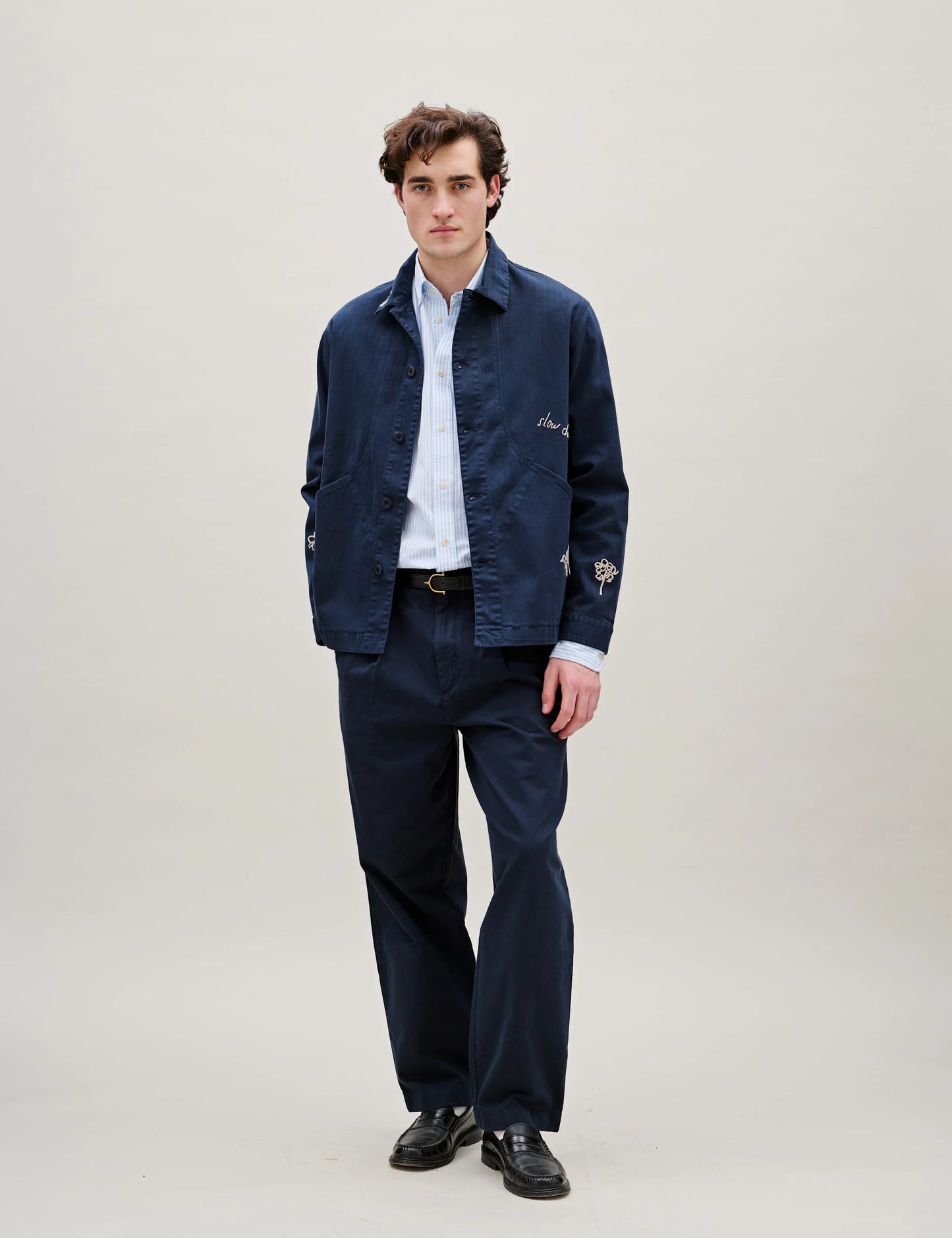 Berry Herringbone Embroidery Overshirt