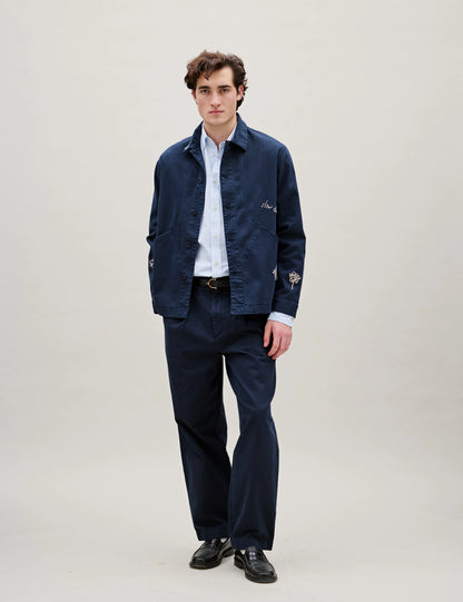 Berry Herringbone Embroidery Overshirt