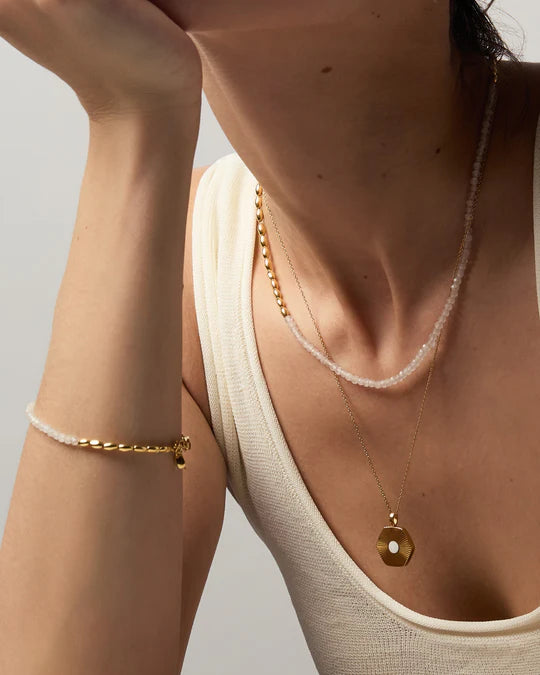 Gold Barley White Crystal Bracelet