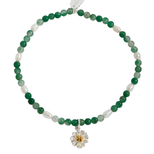Green And Pearl Wildflower Bracelet
