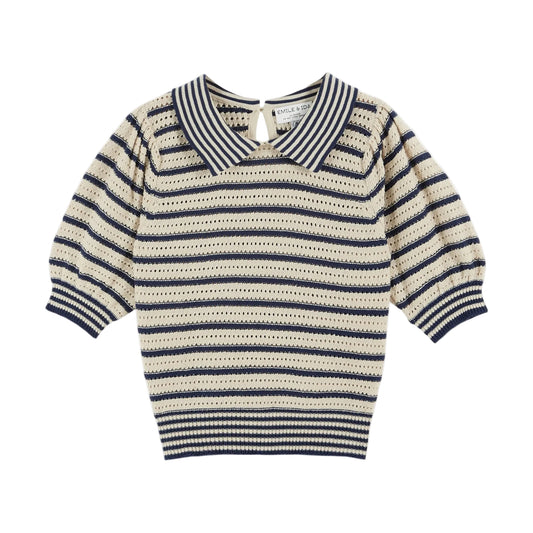 Pullover Col Polo Ajoure Raye