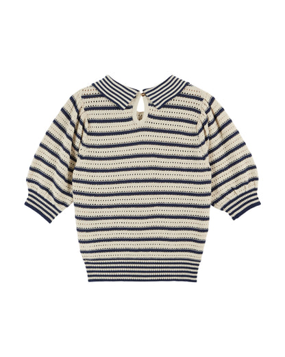 Pullover Col Polo Ajoure Raye
