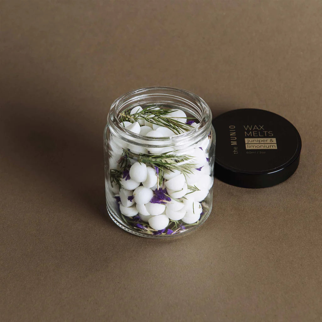 Juniper & limonium soy wax melts in a glass votive 60ml