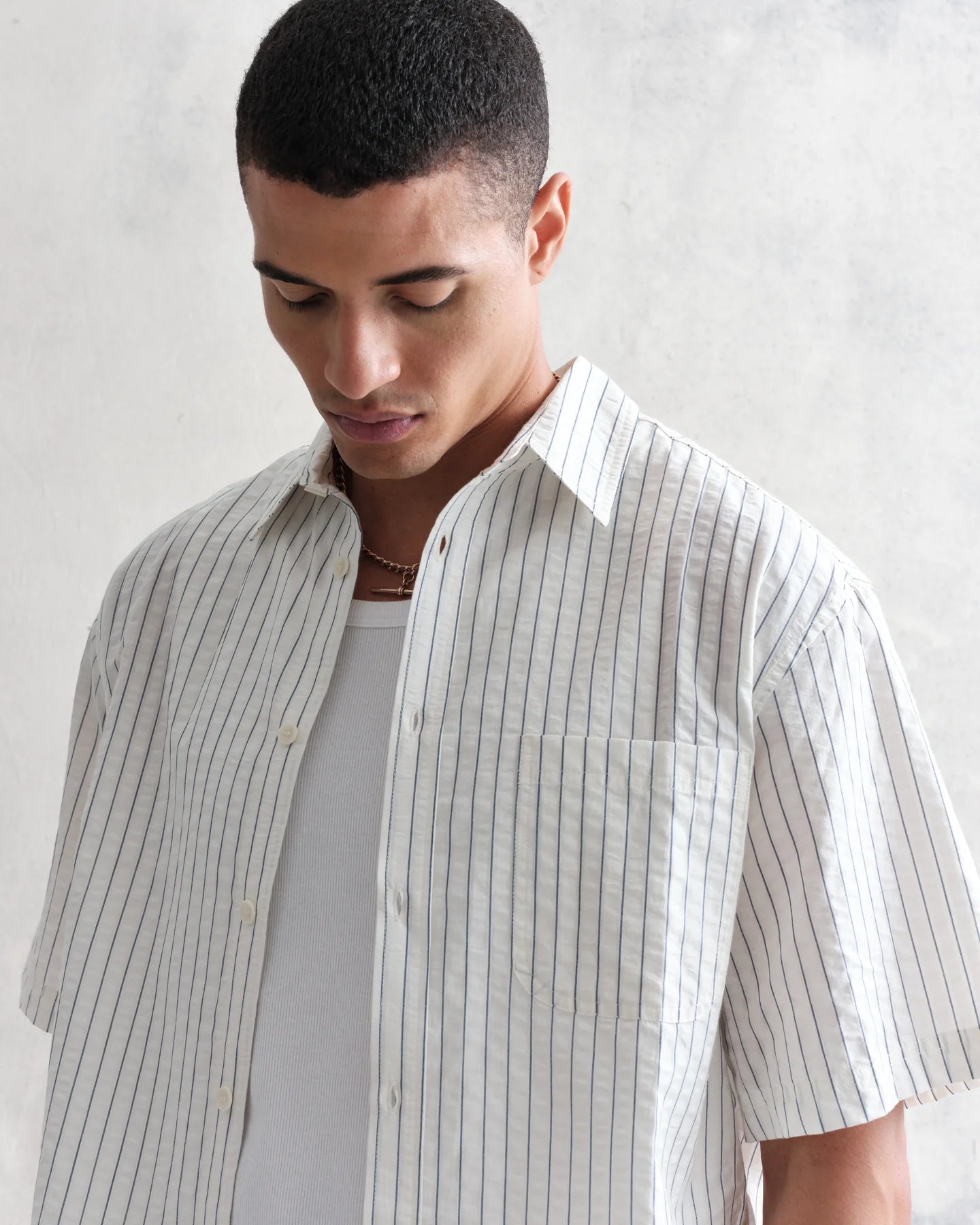 Kew Shirt White/Blue Seersucker Stripe