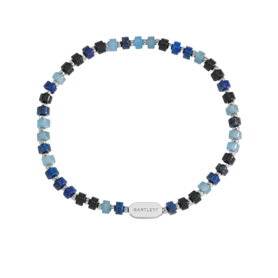 Lapis Lazuli, Blue Lace Agate and Black Onyx Rondelle Stretch Bracelet