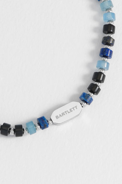 Lapis Lazuli, Blue Lace Agate and Black Onyx Rondelle Stretch Bracelet