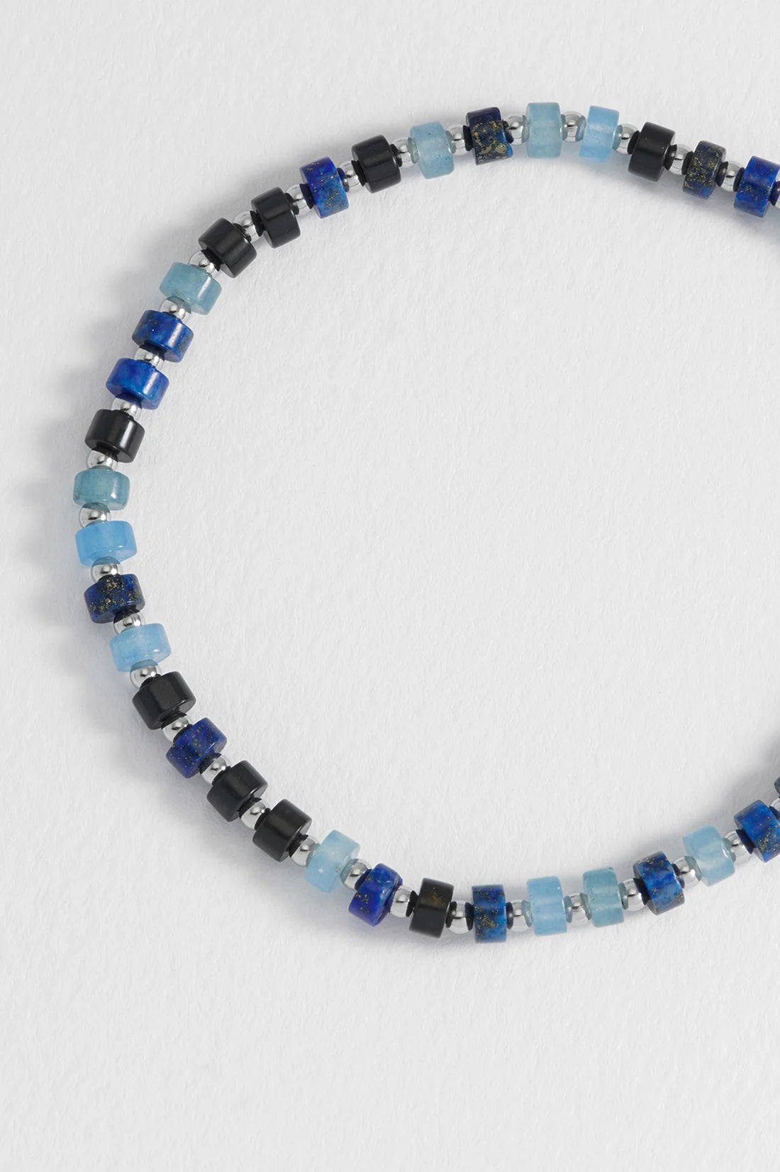 Lapis Lazuli, Blue Lace Agate and Black Onyx Rondelle Stretch Bracelet