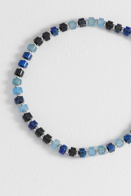 Lapis Lazuli, Blue Lace Agate and Black Onyx Rondelle Stretch Bracelet