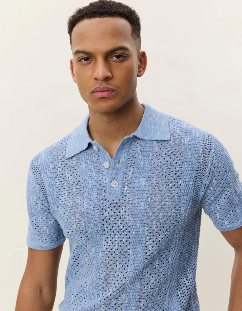 Striped Lace Knitted Polo