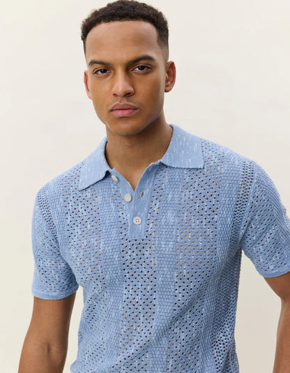 Striped Lace Knitted Polo