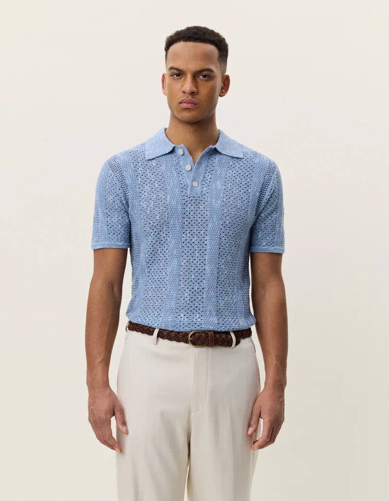 Striped Lace Knitted Polo