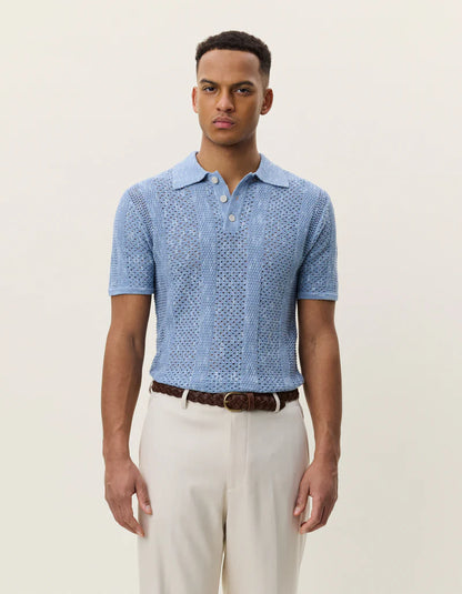 Striped Lace Knitted Polo