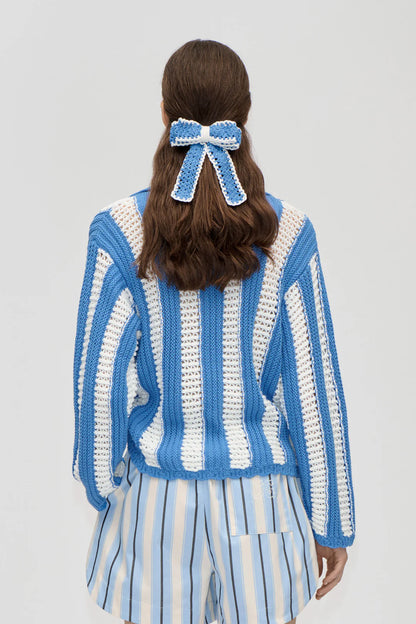 2477 Long Hand-Crochet Bow Hair Clip