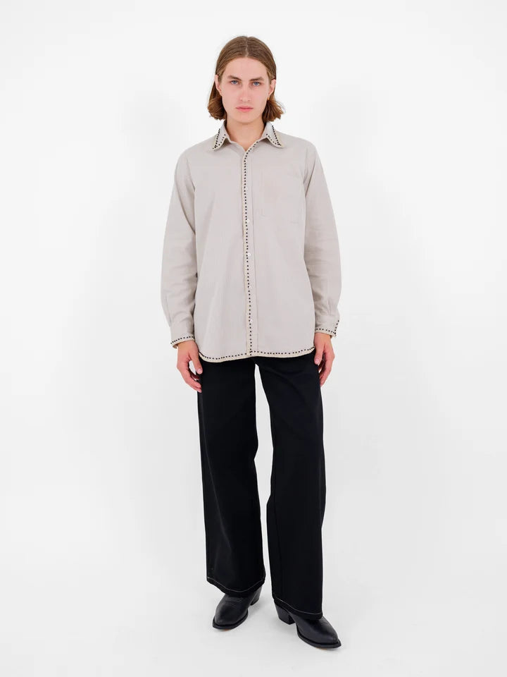 Rhinestone Whipstitch Oxford Shirt