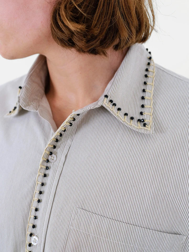 Rhinestone Whipstitch Oxford Shirt