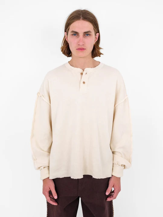 Uniform Waffle Knit Long Sleeve T-shirt in Cream