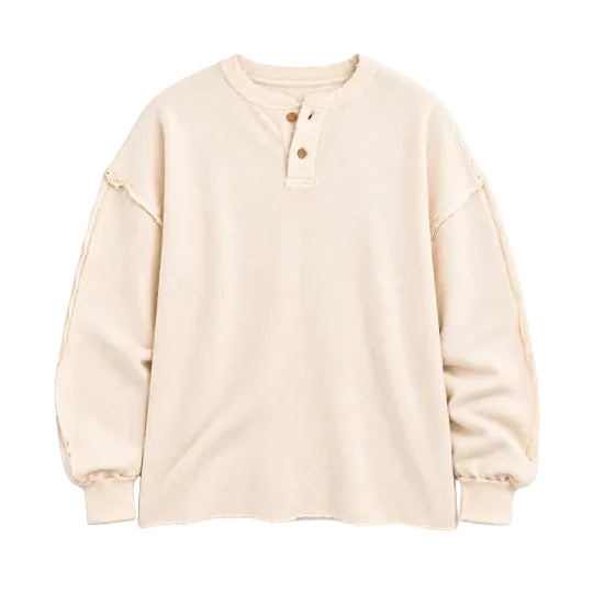 Uniform Waffle Knit Long Sleeve T-shirt in Cream