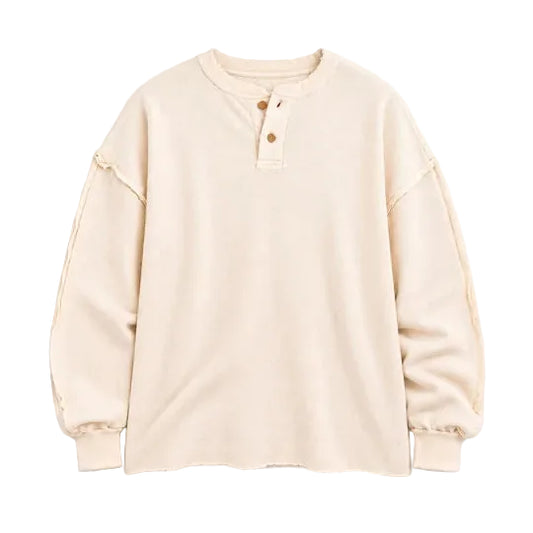Uniform Waffle Knit Long Sleeve T-shirt in Cream