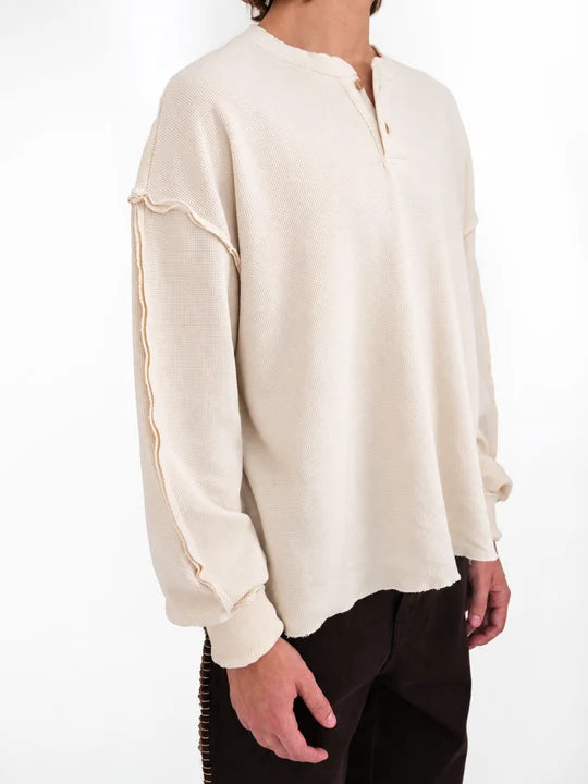 Uniform Waffle Knit Long Sleeve T-shirt in Cream