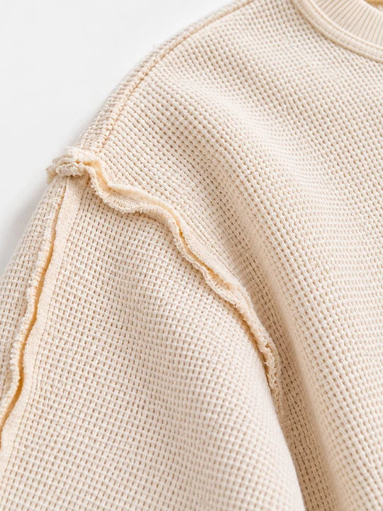 Uniform Waffle Knit Long Sleeve T-shirt in Cream