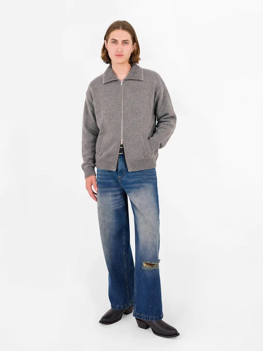 Yorn Wool Knit Cardigan in Grey