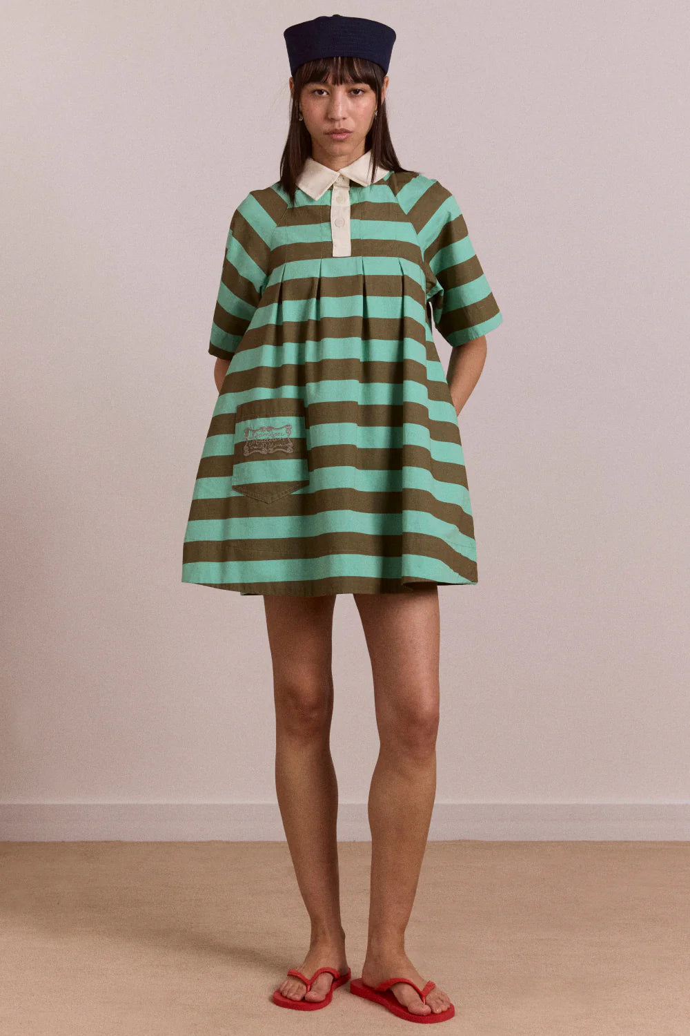 Maggie Mini Polo Dress-Aqua Olive Stripe