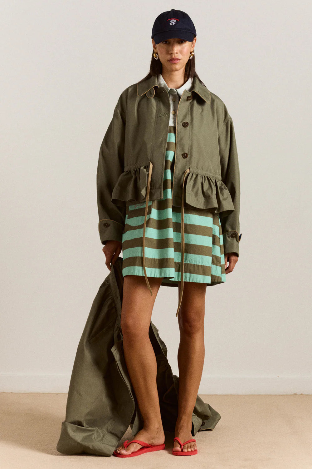 Maggie Mini Polo Dress-Aqua Olive Stripe