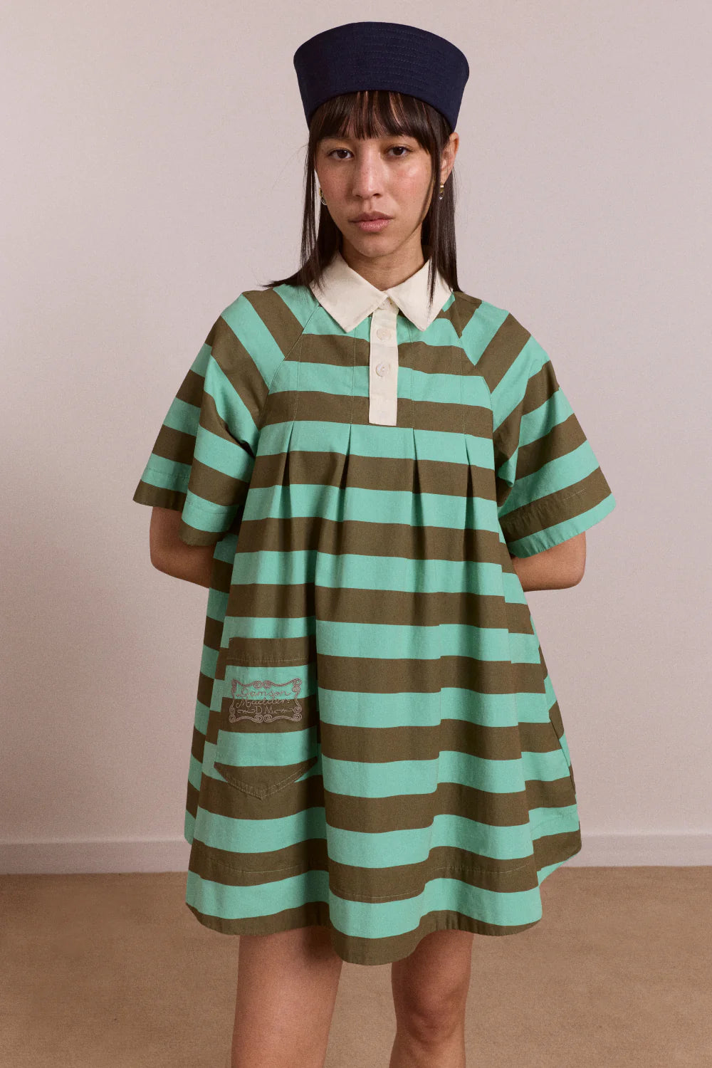 Maggie Mini Polo Dress-Aqua Olive Stripe