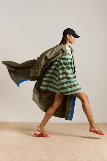 Maggie Mini Polo Dress-Aqua Olive Stripe