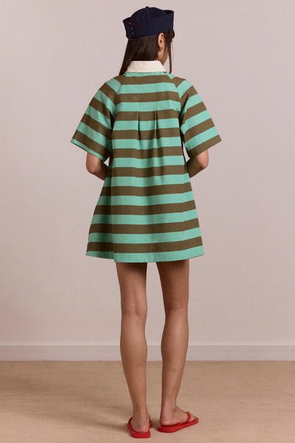 Maggie Mini Polo Dress-Aqua Olive Stripe