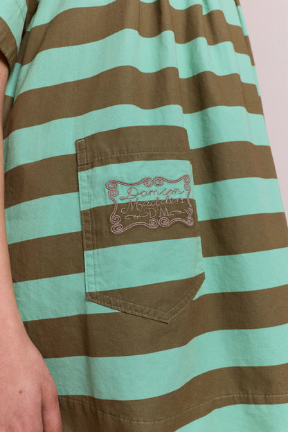 Maggie Mini Polo Dress-Aqua Olive Stripe