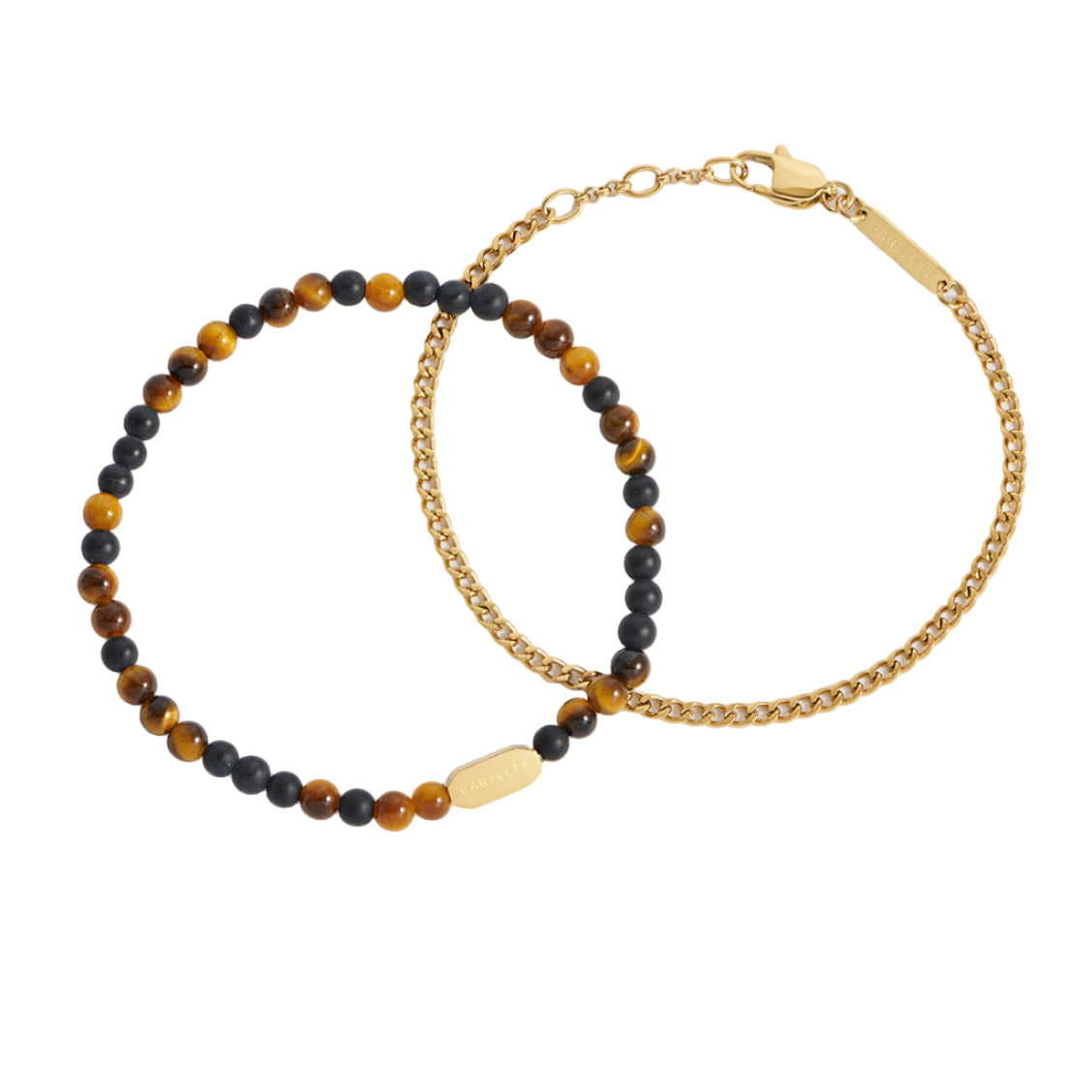 Matt Black Onyx And Tigers Eye Duo Bracelet Set